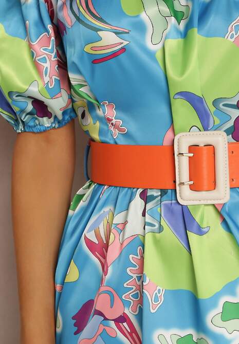 Niebieska Sukienka Satynowa Aikythia