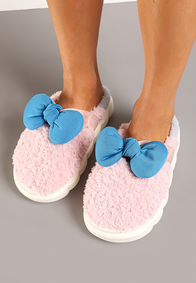Różowe Płaskie Kapcie Ozdobione Kokardką Linnacira
