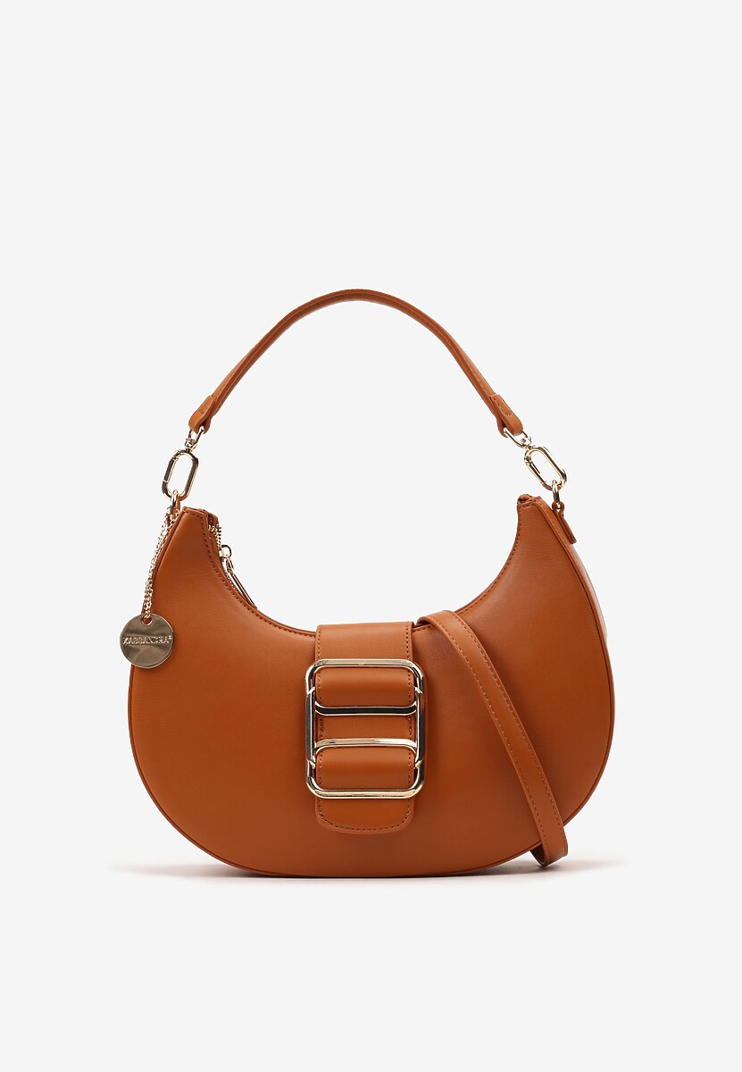 Brązowa Torebka Baugette z Ozdobną Klamrą na Magnes i Breloczkiem Nalifra