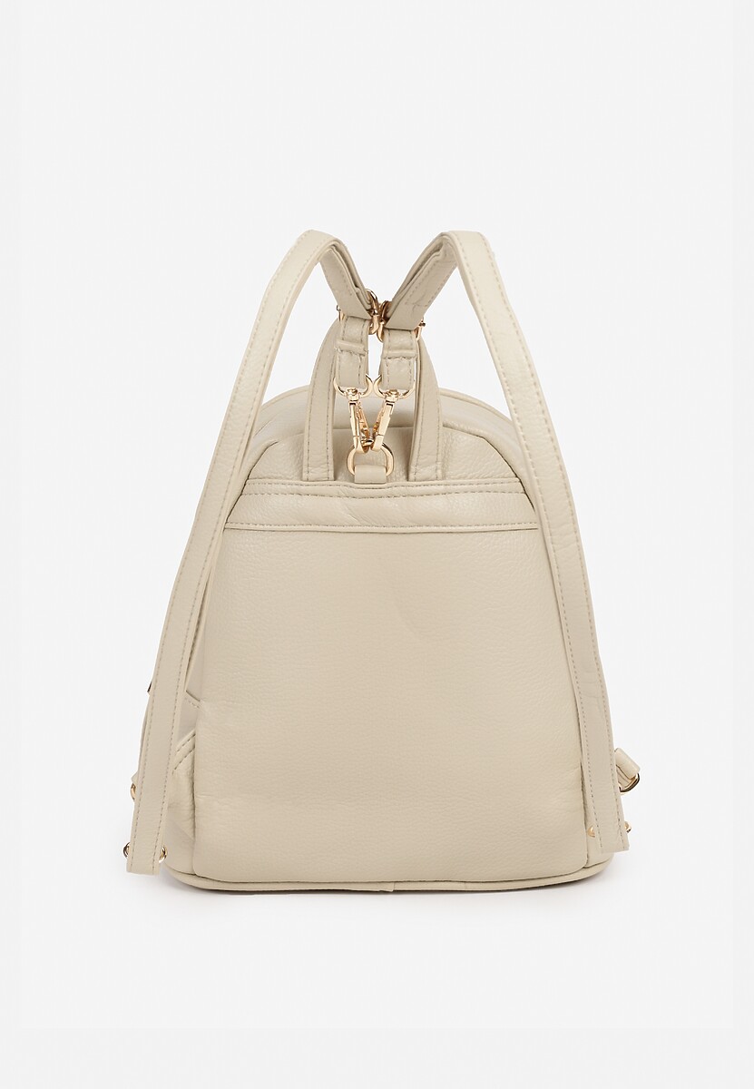 Beżowo-Kremowy Casualowy Plecak z Metaliczną Aplikacją i Regulowanymi Szelkami Haliriss