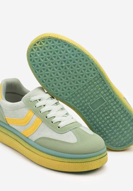 Zielono-Żółte Sneakersy Typu Kultowe Tenisówki na Niskiej Platformie Olritia