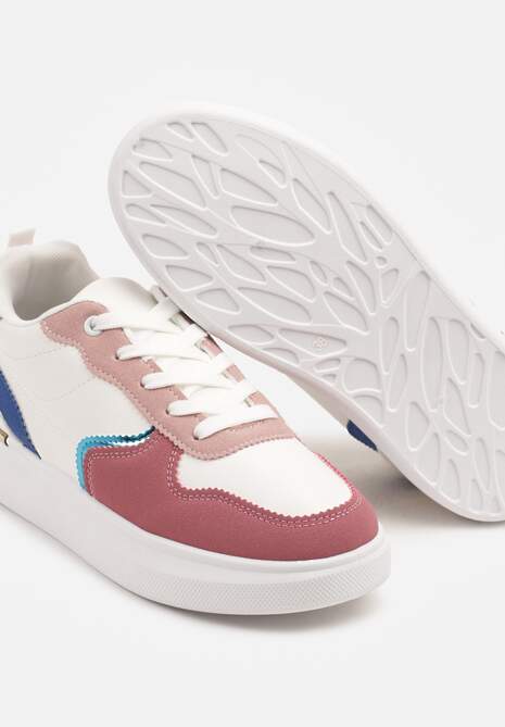 Biało-Różowe Sneakersy z Metalicznymi Aplikacjami Terlexia