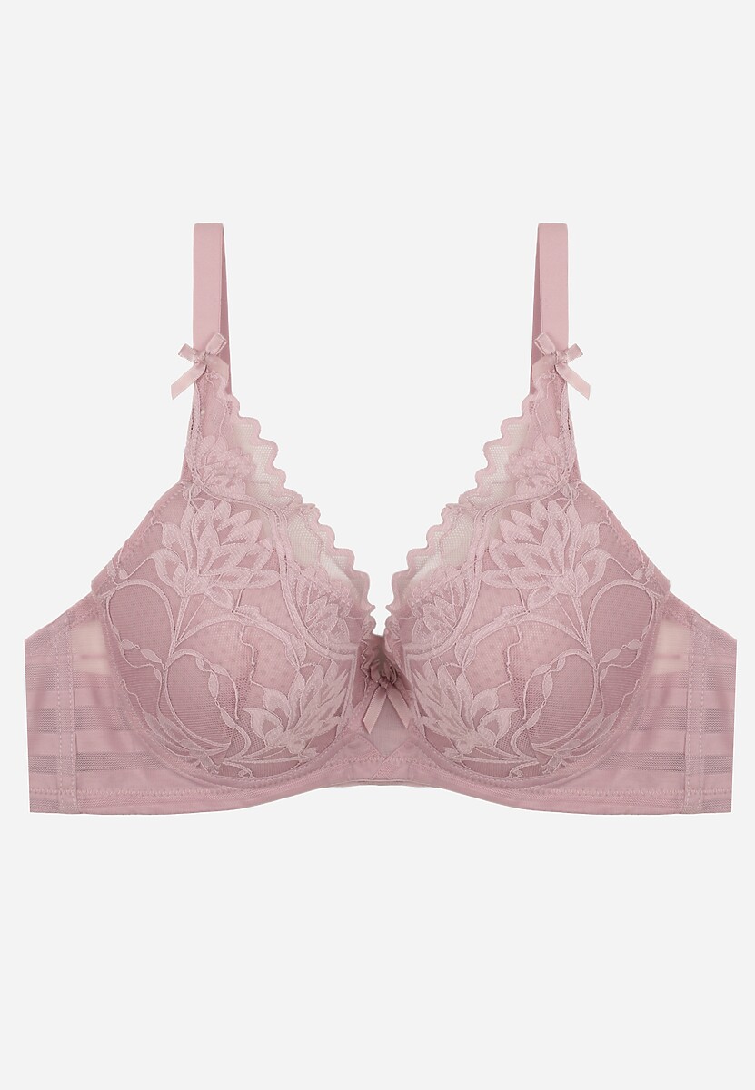 Czerwony Biustonosz Ozdobiony Koronką i Kokardkami Sellene