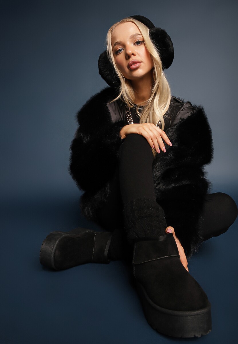 Czarne Krótkie Śniegowce na Platformie Elenith