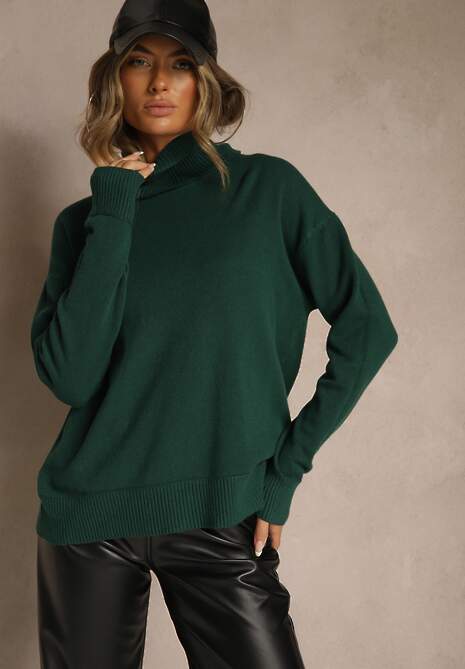 Zielony Golf z Dodatkiem Kaszmiru z Przeszyciami po Bokach Avenella