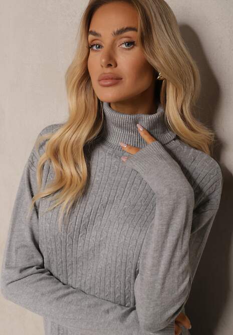 Szary Prążkowany Golf z Bawełną o Klasycznym Kroju Inoriaea