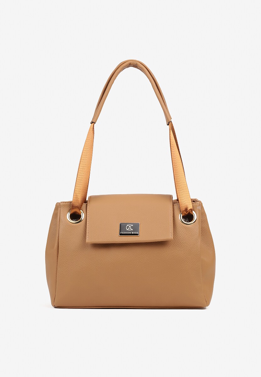Jasnobrązowa Torebka na Ramię w Klasycznym Stylu z Klapą Idaletia