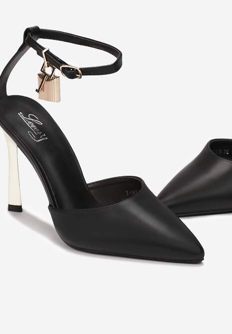 Czarne Czółenka z Noskiem w Szpic na Metalicznej Szpilce Scottlynn