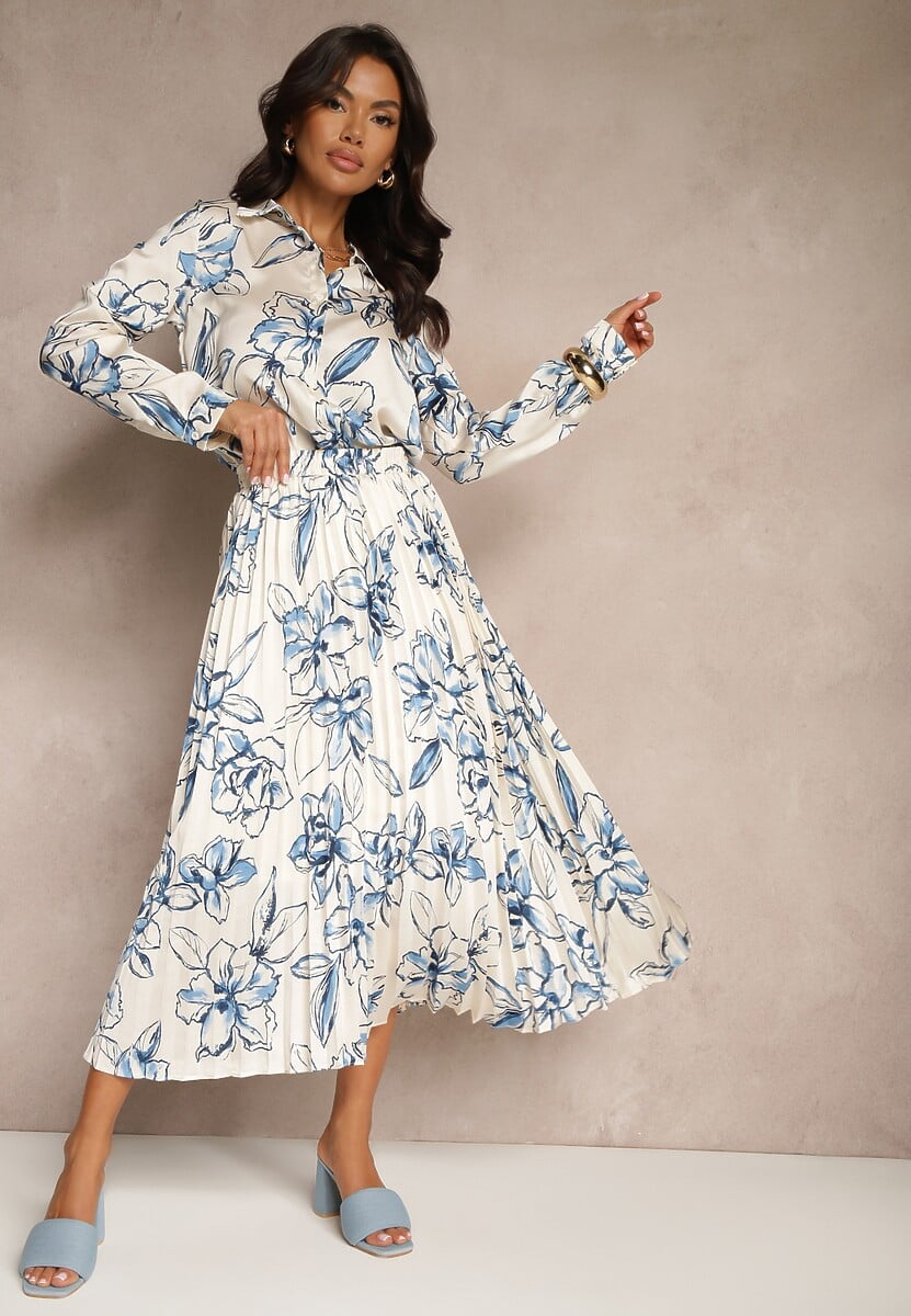 Biało-Niebieska Koszula z Wiskozą i Kwiatowym Wzorem Fenellea