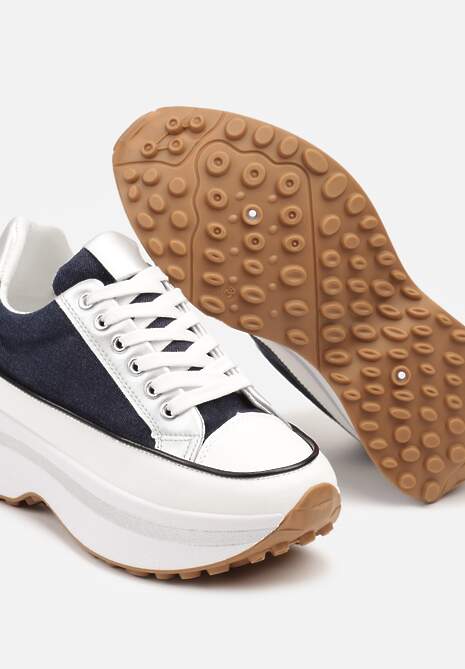 Granatowe Sneakersy na Tłoczonej Platformie w Streetwearowym Stylu Hanerith