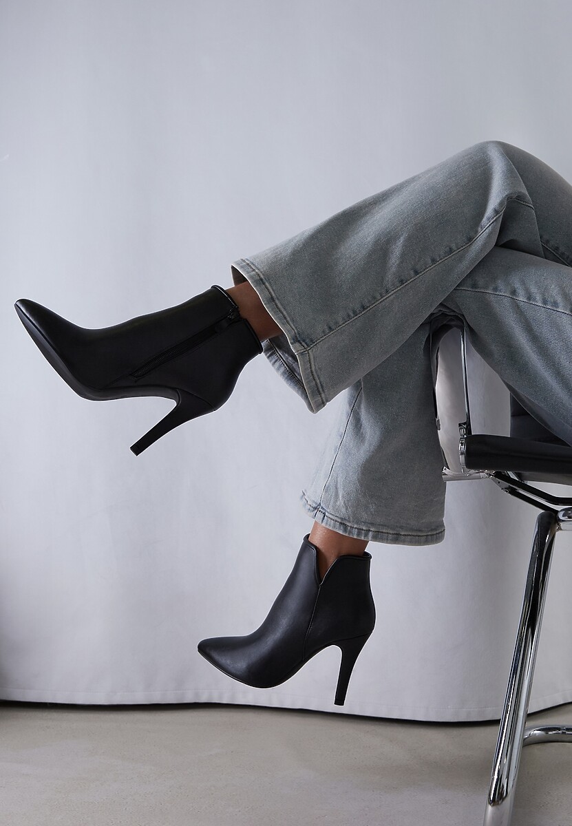 Czarne Botki Vices na Szpilce z Skóry Ekologicznej ze Szpiczastym Noskiem Yegene