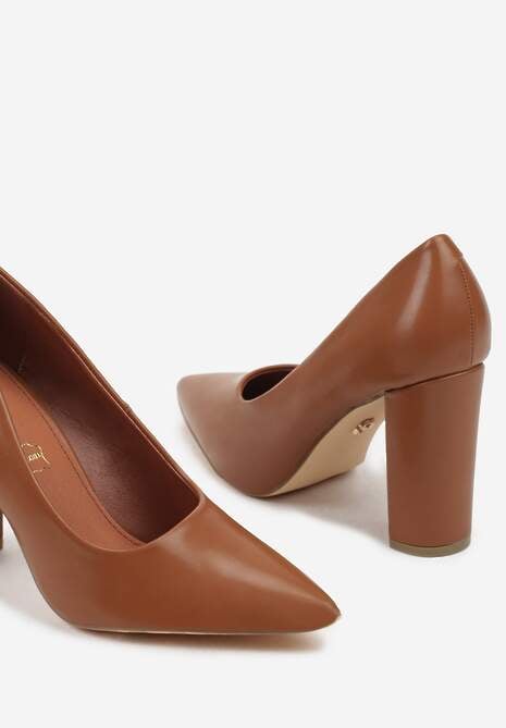 Brązowe Czółenka Vices na Słupku z Wkładką ze Skóry Naturalnej Pioana