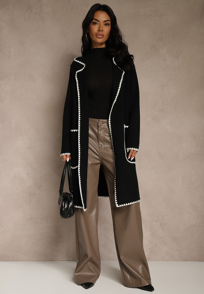 Czarny Kardigan z Haftowaną Lamówką Tuscele