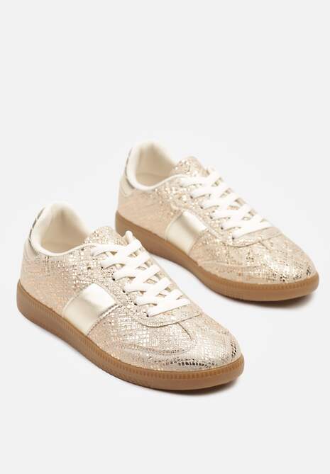 Złote Wężowe Sneakersy Tenisówki w Kultowym Stylu Neolithaen