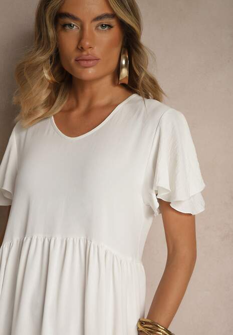 Biała Rozkloszowana Sukienka z Wiskozą w Casualowym Stylu Filarenna
