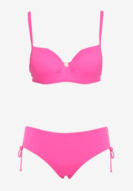 Fuksjowe Bikini Biustonosz z Usztywnianymi Miseczkami Majtki Figi Ozdobione Troczkami Tamarie