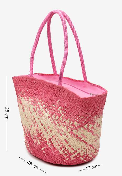 Fuksjowo-Beżowa Duża Torebka z Plecionki w Stylu Boho Zapinana na Zamek Błyskawiczny Noico