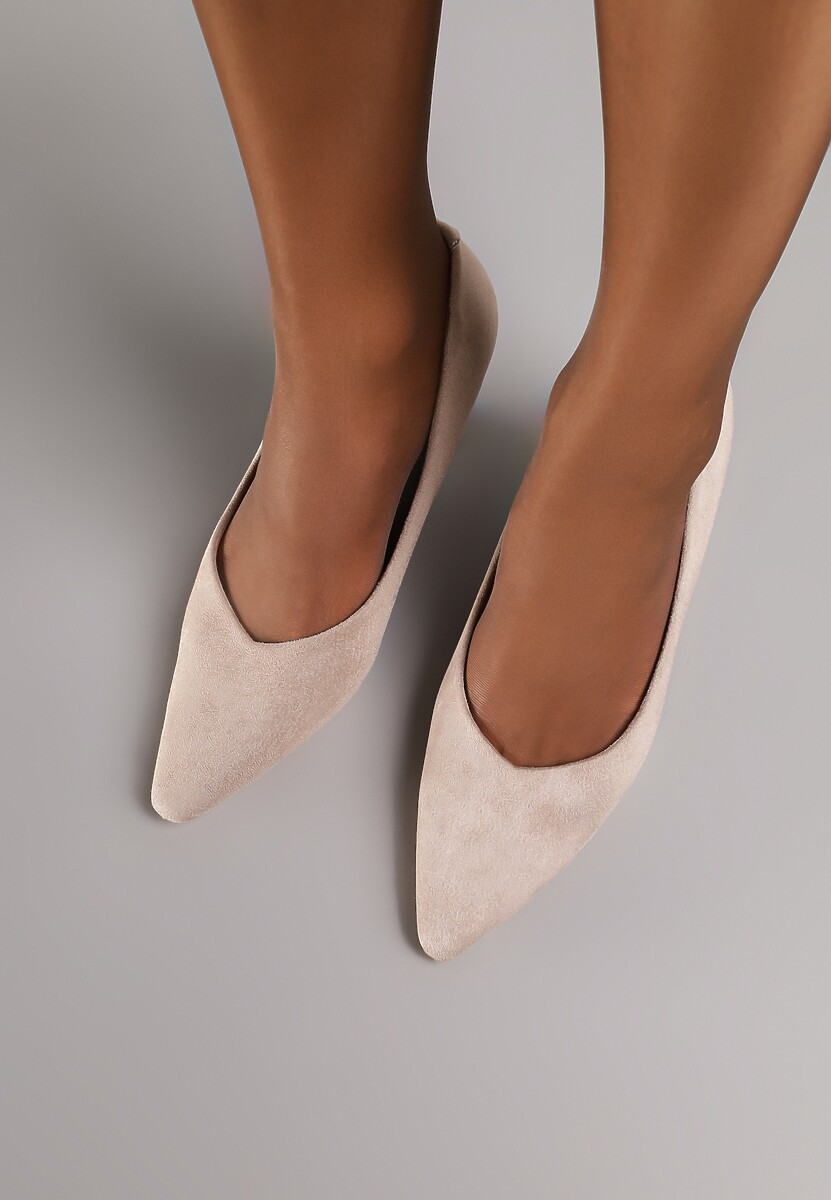 Ciemnobeżowe Czółenka Vices na Obcasie Typu Klepsydra ze Skórzaną Wkładką Dedvire