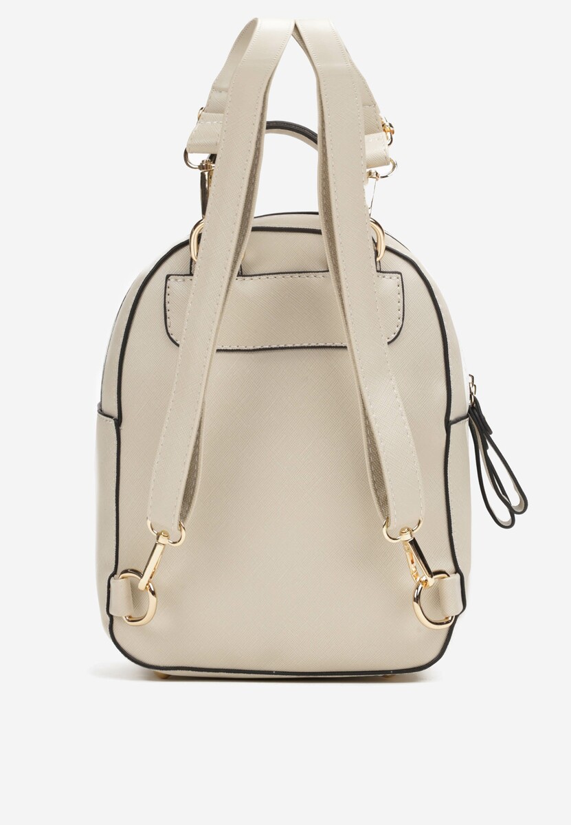 Beżowy Dwukomorowy Plecak z Imitacji Skóry Kinosa