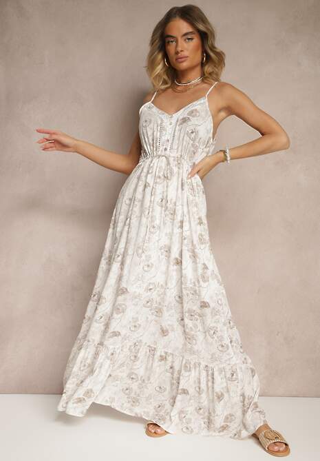 Brązowa Sukienka z Cienkimi Ramiączkami z Wiskozą i Lnem Sortta