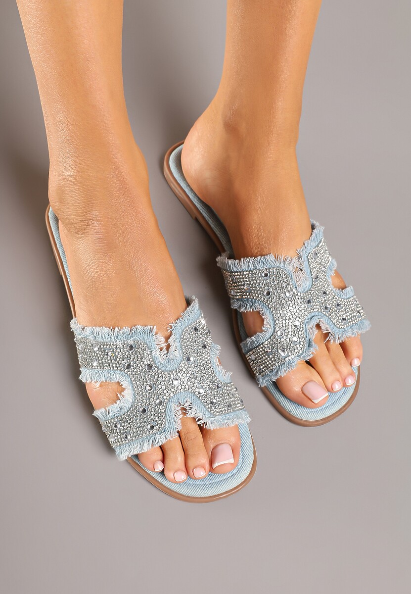 Czarne Klapki Vices z Cholewką Ozdobioną Cyrkoniami i Wycięciami Galozi