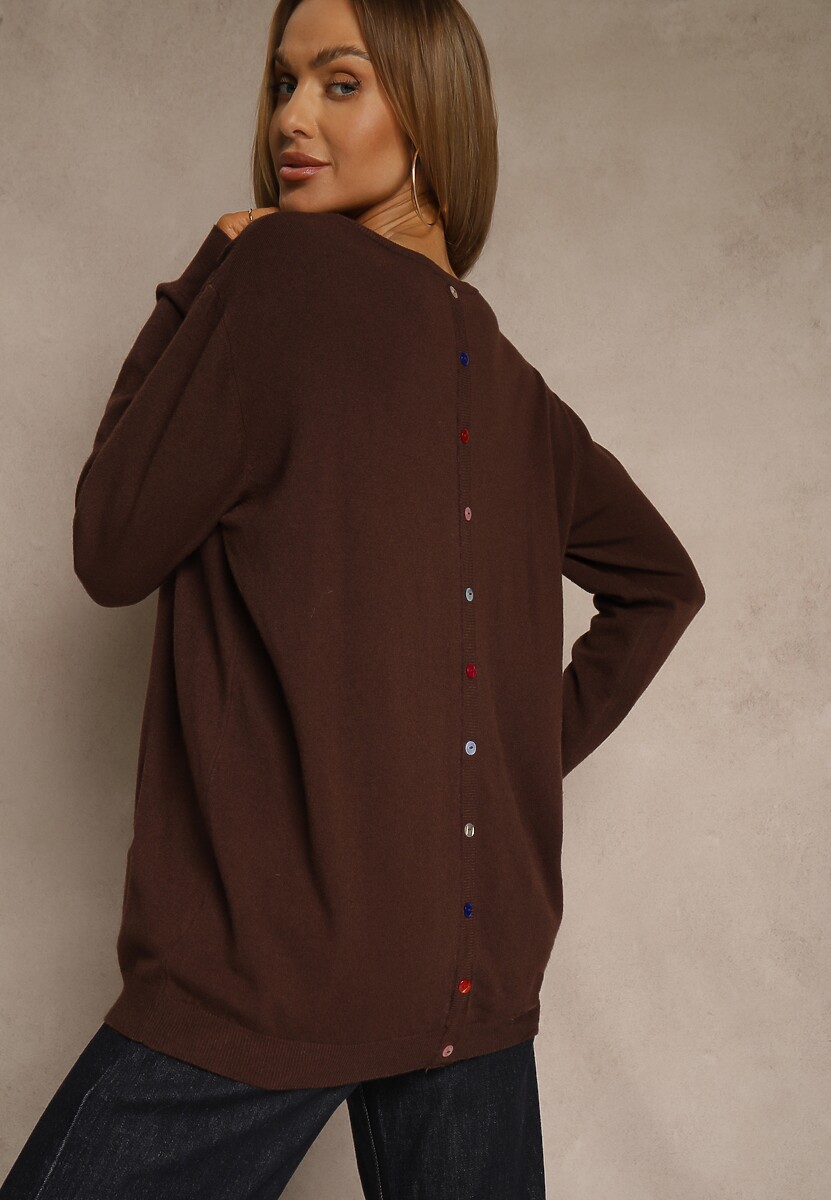 Jasnoróżowy Sweter z Kaszmirem Ozdobiony Kieszeniami Saniswena