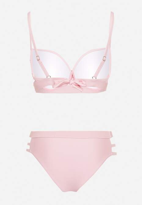 Jasnoróżowe Bikini z Ozdobnymi Wycięciami Wiązany Biustonosz i Majtki Figi Kinessa