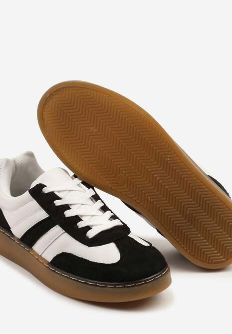 Czarno-Białe Sneakersy Tenisówki na Kauczukowej Podeszwie Zalienne