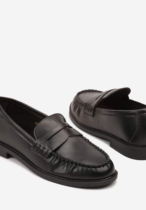 Czarne Mokasyny Vices z Marszczeniem i Wkładką ze Skóry Naturalnej Mestia