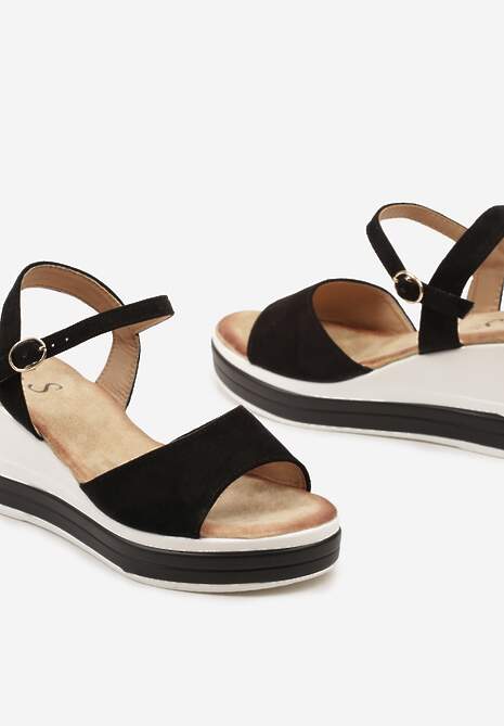 Czarne Casualowe Sandały na Koturnie Zapinane przy Kostce Effinee