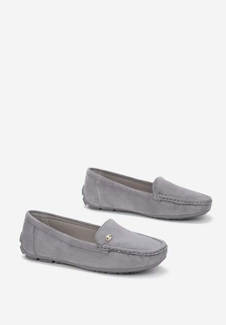 Szare Mokasyny ze Skórzaną Wkładką i Przeszyciami Yaritza