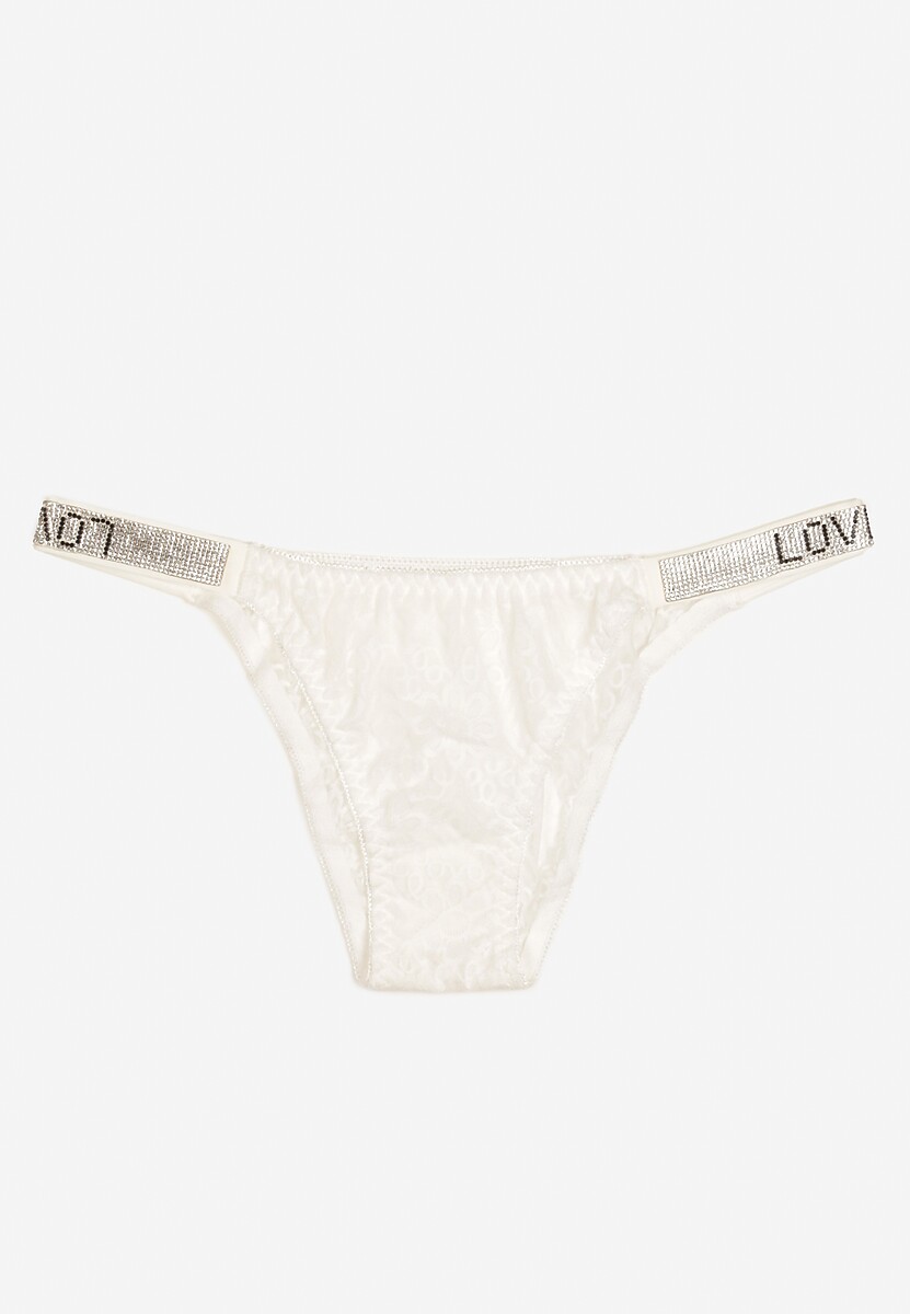 Ciemnobeżowe Bawełniane Majtki Figi z Koronki Ozdobione Cyrkoniami Elenivia