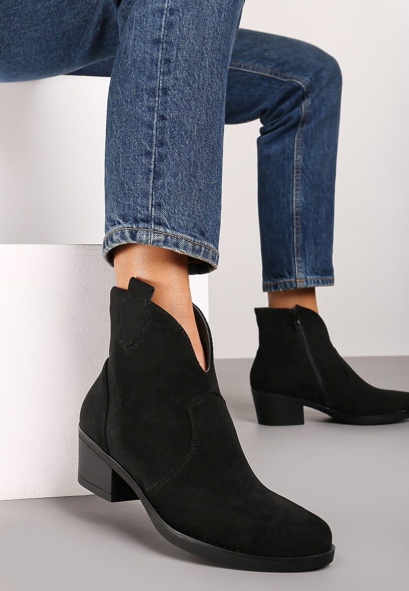 Czarne Botki w Stylu Kowbojek na Stożku Velorine