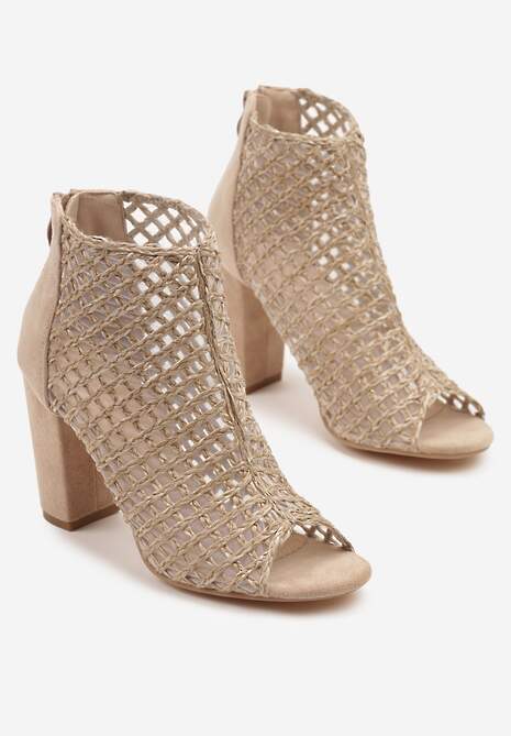 Ciemnobeżowe Siateczkowe Botki Vices na Słupku Sovhira