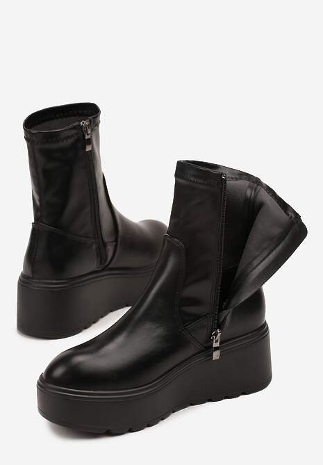 Czarne Botki Vices na Platformie w Stylu Grunge z Dopasowaną Cholewką Faleirae