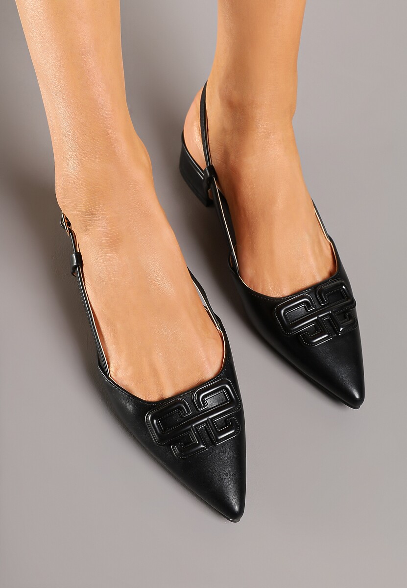 Czarne Sandały Slingback z Geometryczną Ozdobą Setaliena