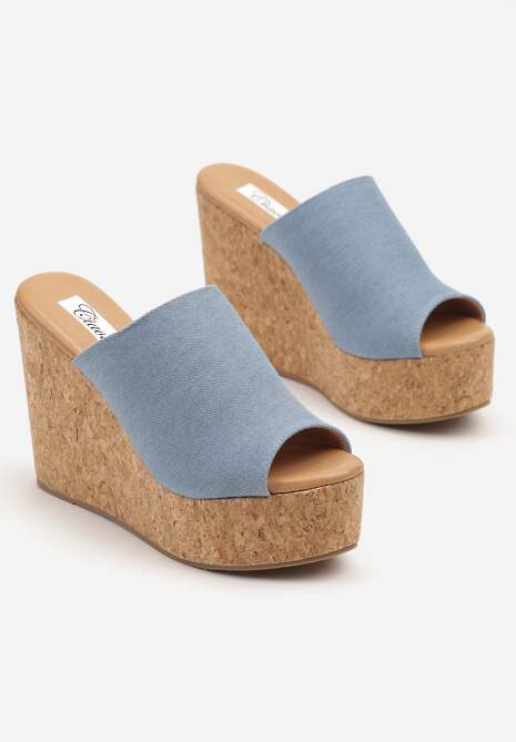 Niebieskie Klapki w Stylu Drewniaków na Koturnie Jordiva
