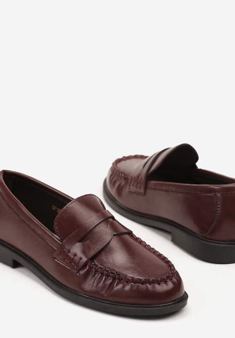 Bordowe Mokasyny Vices z Marszczeniem i Wkładką ze Skóry Naturalnej Mestia