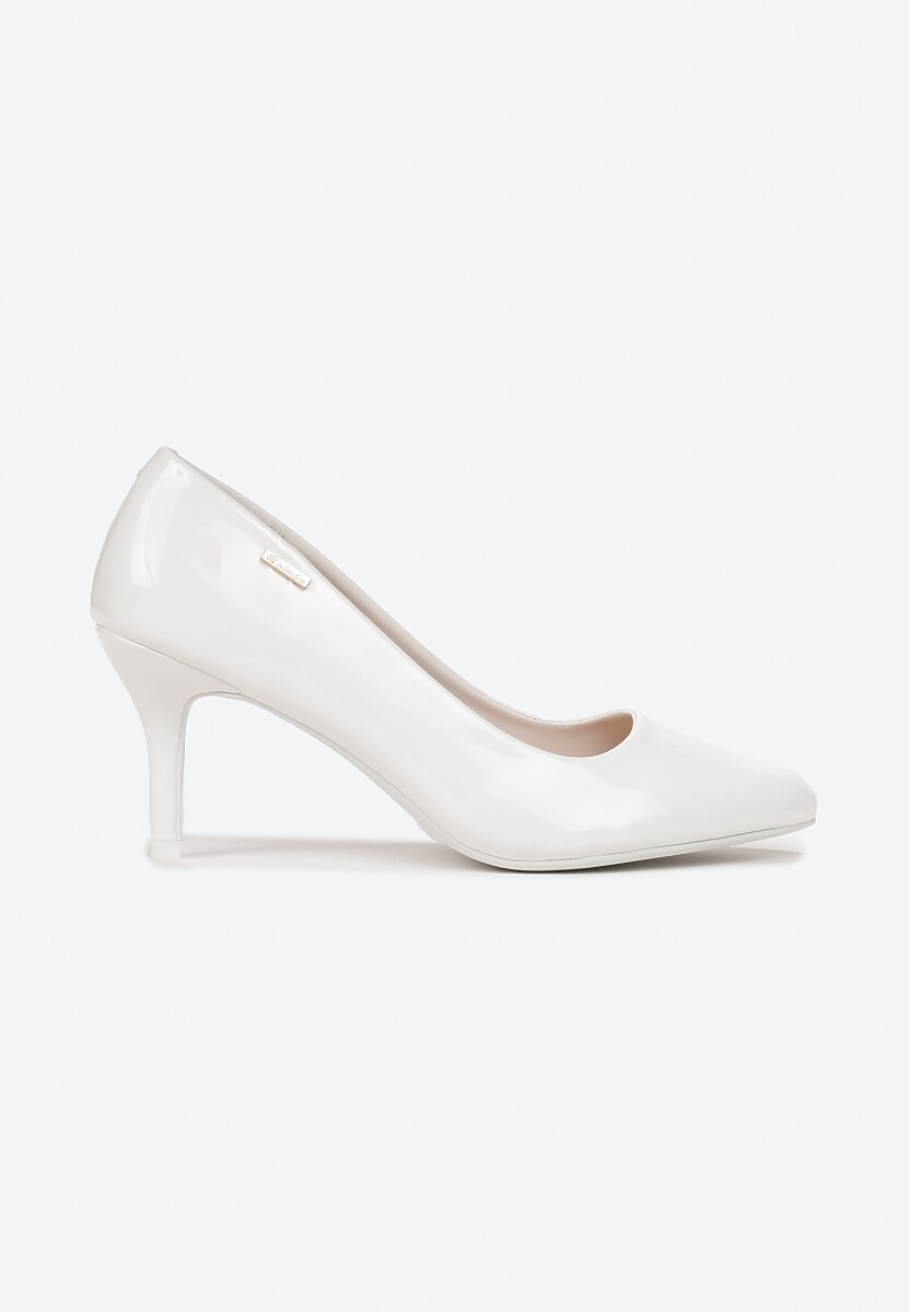 Białe Szpilki z Noskiem w Kształcie Migdałka Lakierowane Namania