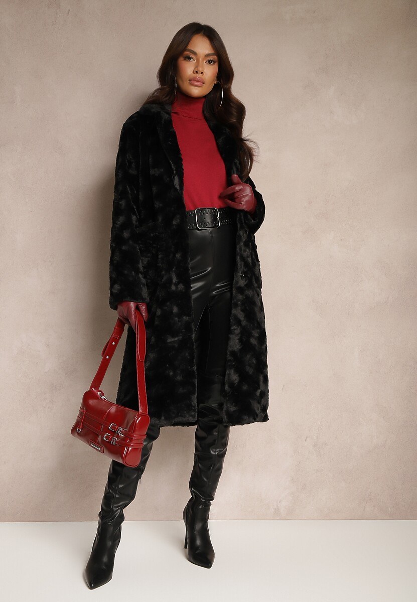 Czarny Płaszcz Jednorzędowy  Vertiana