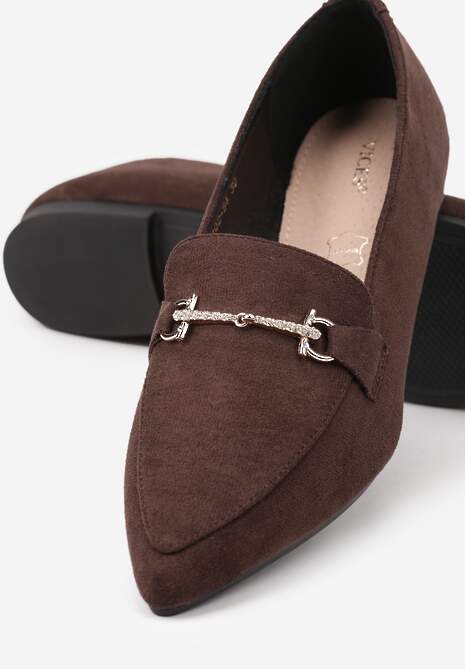 Brązowe Mokasyny Vices ze Szpiczastym Noskiem Zdobione Aplikacją Rilosia