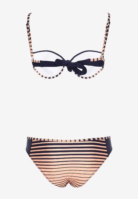 Różowo-Granatowe Bikini Dwuczęściowe w Paski Biustonosz i Figi Wialisa