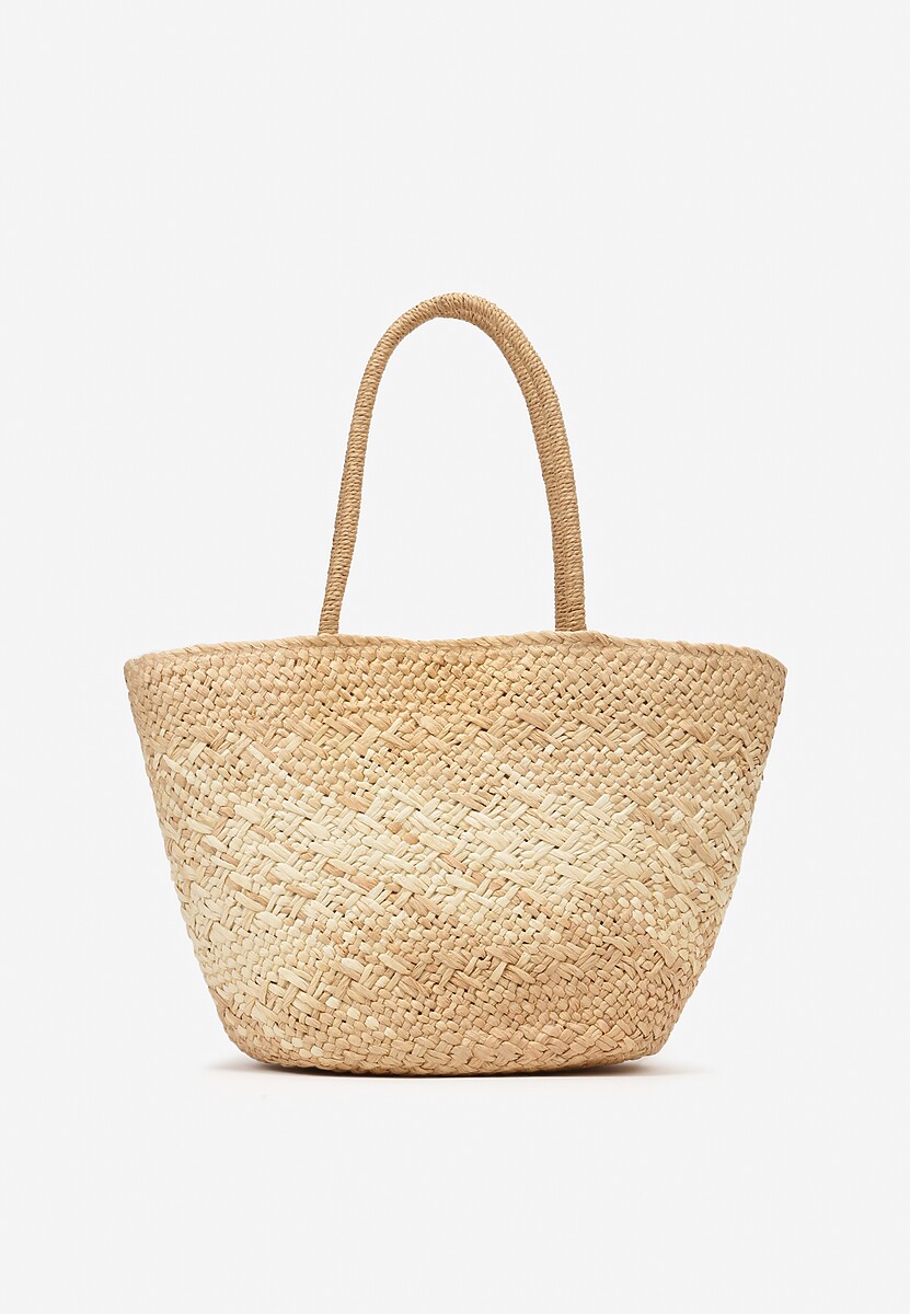 Beżowa Duża Torebka z Plecionki w Stylu Boho Zapinana na Zamek Błyskawiczny Noico