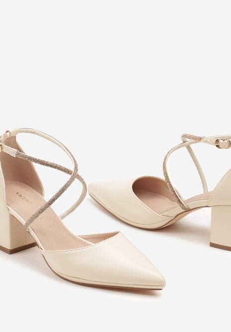 Beżowe Czółenka Vices z Wkładką ze Skóry Naturalnej Ozdobione Cyrkoniami Sintelittia
