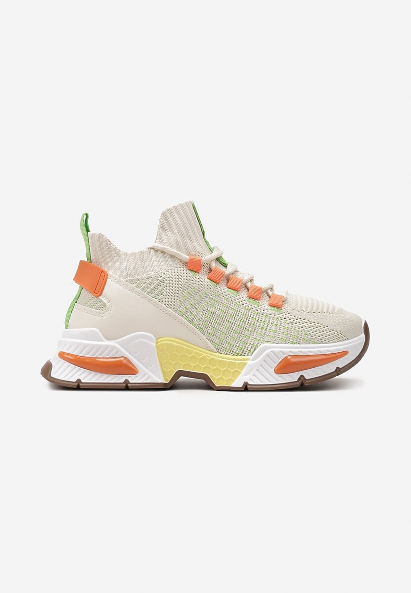 Beżowe Sneakersy Sportowe na Grubej Podeszwie ze Skarpetkową Cholewką Xille