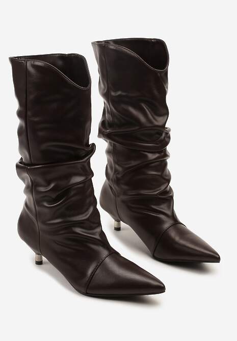 Brązowe Botki na Kaczuszce Ozdobione Marszczeniem Latovea