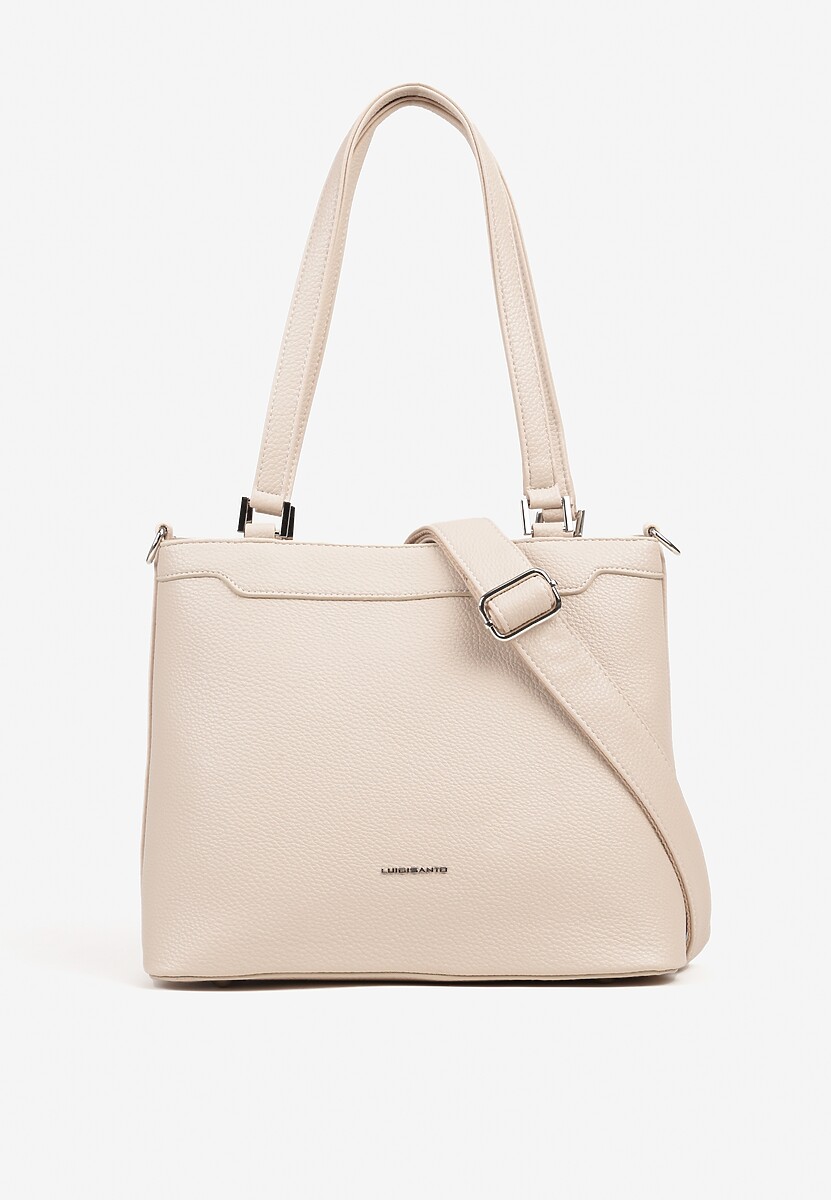 Beżowa Torebka Ozdobiona Metalicznym Napisem Nilomena