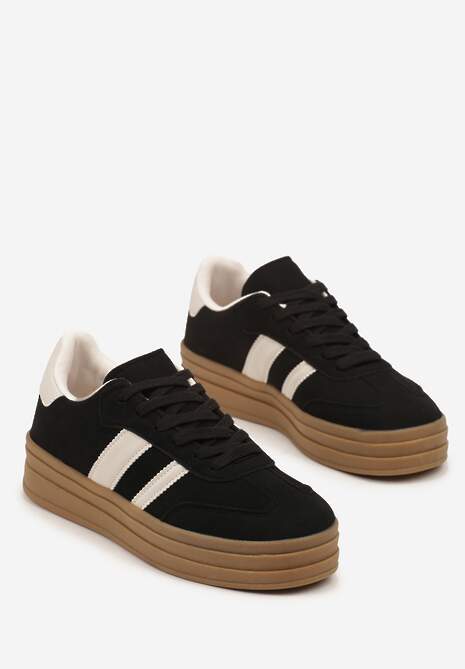 Czarne Sneakersy w Stylu Klasycznych Tenisówek na Platformie Nallania
