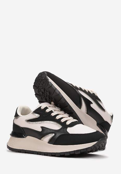 Czarne Sznurowane Sneakersy na Grubej Podeszwie Kylynn