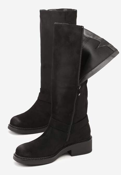 Czarne Kozaki Bikery z Metalicznymi Nitami i Klamrami Sedinea